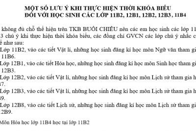 Thời khóa biểu năm học 2024-2025. Áp dụng từ tuần 3 (22/9/2024)