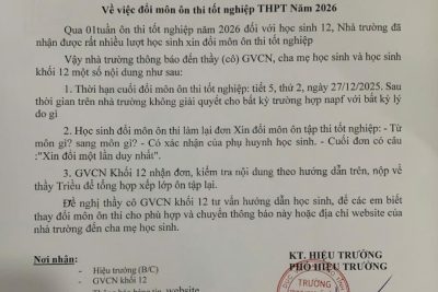 THÔNG BÁO ĐĂNG KÍ ĐỔI MÔN ÔN TẬP THI TN THPT 2026